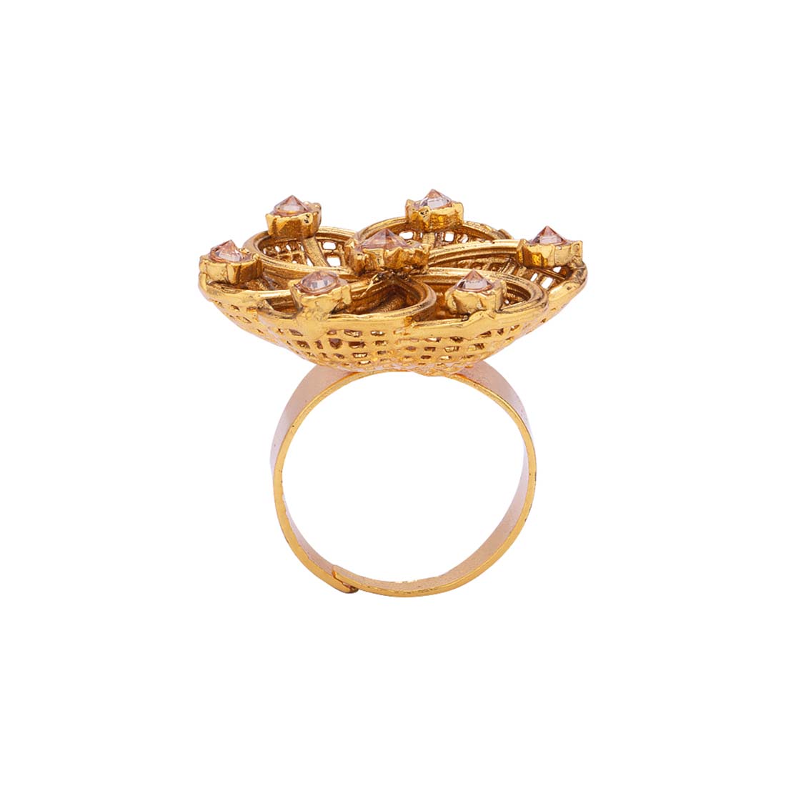 Flower Motif Brass Statement Ring