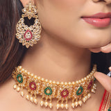 Faux Pearls and Kundan Gems Necklace Set