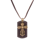 Oxidized Gold Cross Designer Pendant With Leather Chain