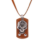 Oxidized Silver Skull Design Pendant With Leather Chain