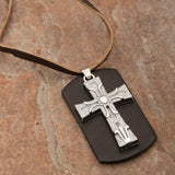 Shiny Cross Design Pendant With Leather Chain For Men