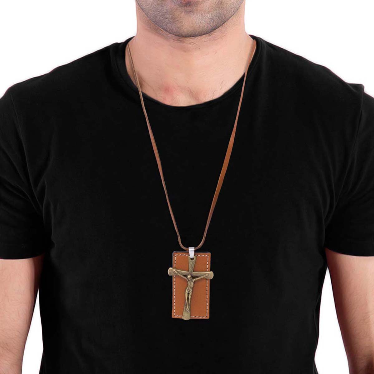 Silver Cross Leather Cords Mens Pendant