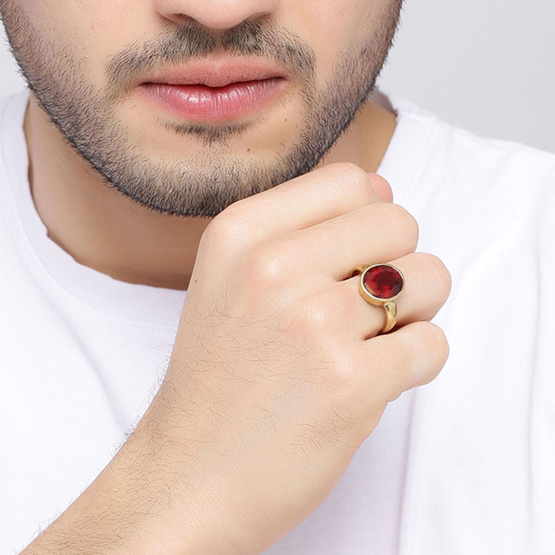 Garnet (Gomed) Ratti Ashtadhatu Rashi Ratna Ring with