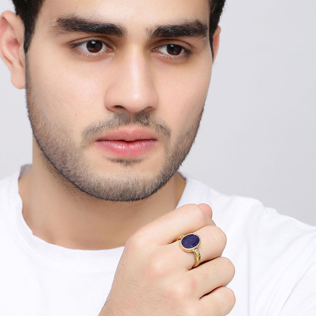 Ratna Rings Blue Sapphire (Neelam) 7.25 Ratti Ashtadhatu Rashi Ratna Ring with ori ...