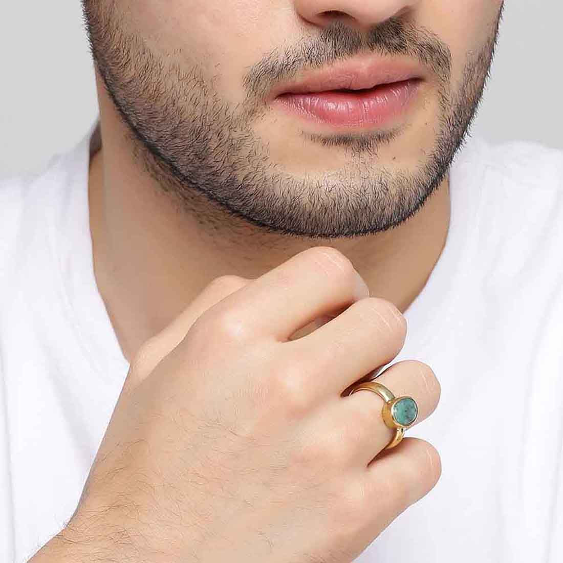 Ratna Rings Emerald (Panna) 3.25 Ratti Ashtadhatu Rashi Ratna Ring with original L ...