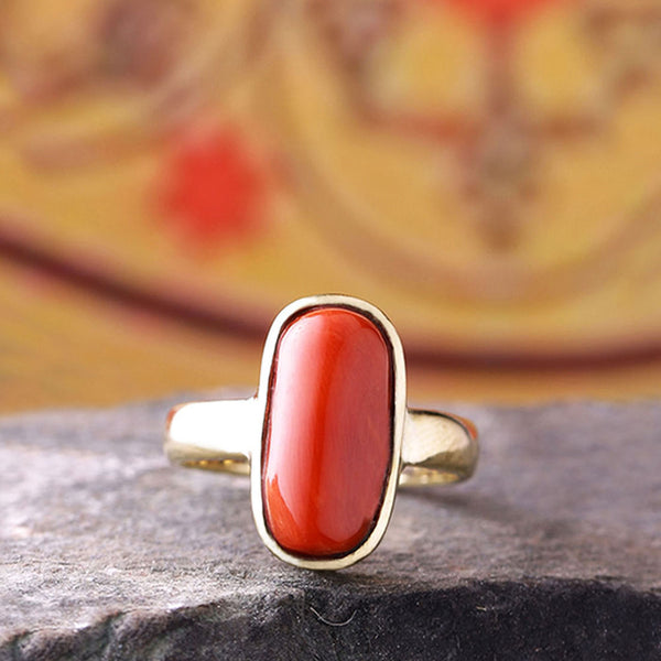Ratna Rings Red Coral (Munga) 7.25 Ratti Ashtadhatu Rashi Ratna Ring with original ...