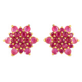Pink Zircon Gems Floral Stud Earrings
