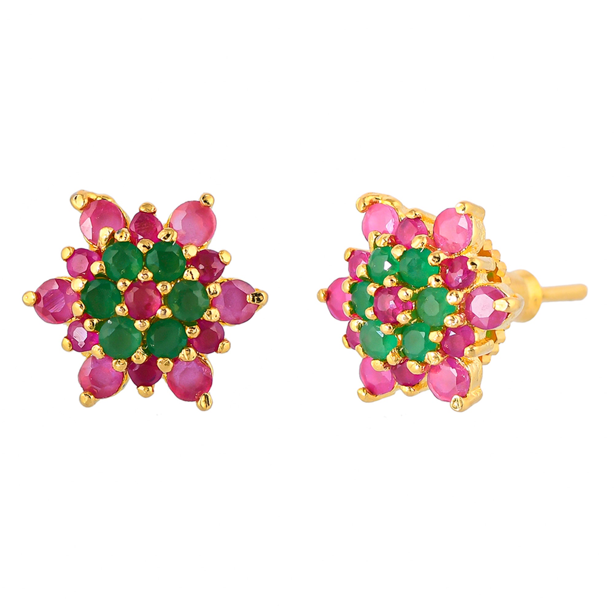 Green and Pink Round Cut CZ Stud Earrings