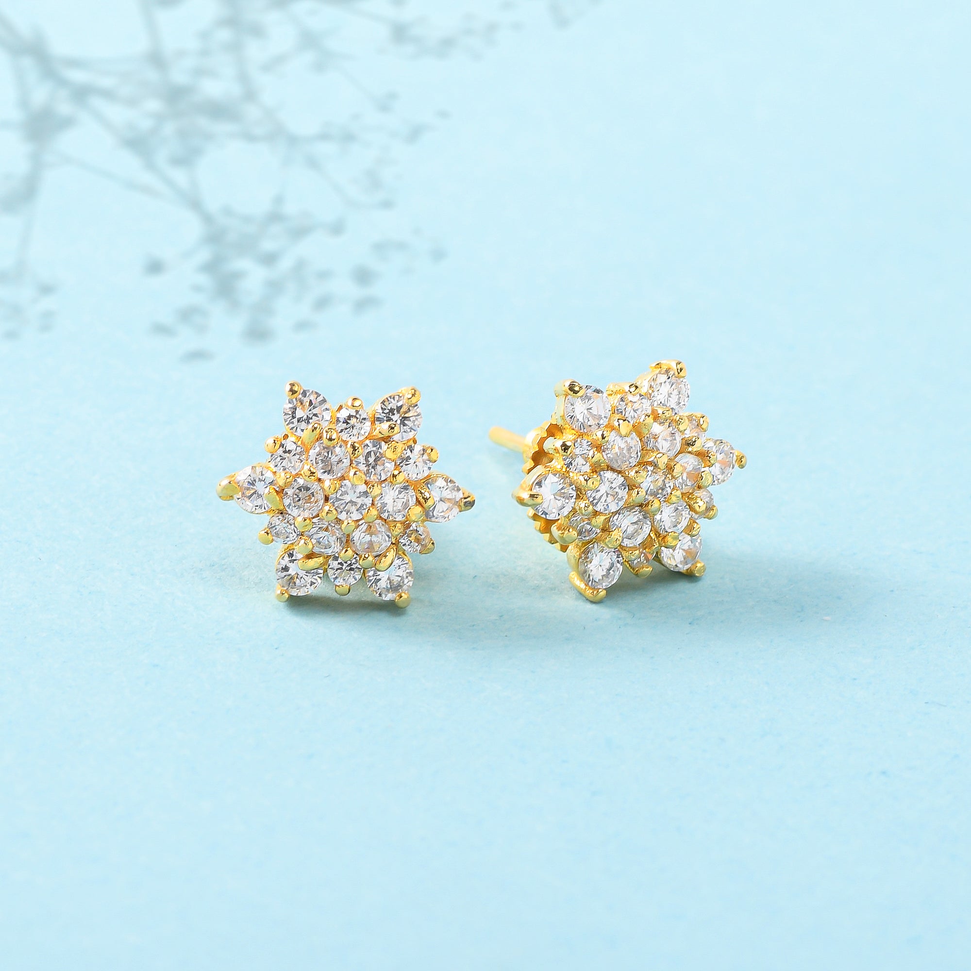 White Zirconia Gems Floral Stud Earrings