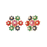Multicoloured Zircons Floral Stud Earrings