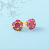 Pink Round Cut CZ Gems Stud Earrings