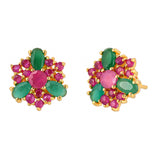 Cluster Setting Green and Red CZ Stud Earrings