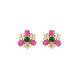 Pink and Green CZ Stud Earrings