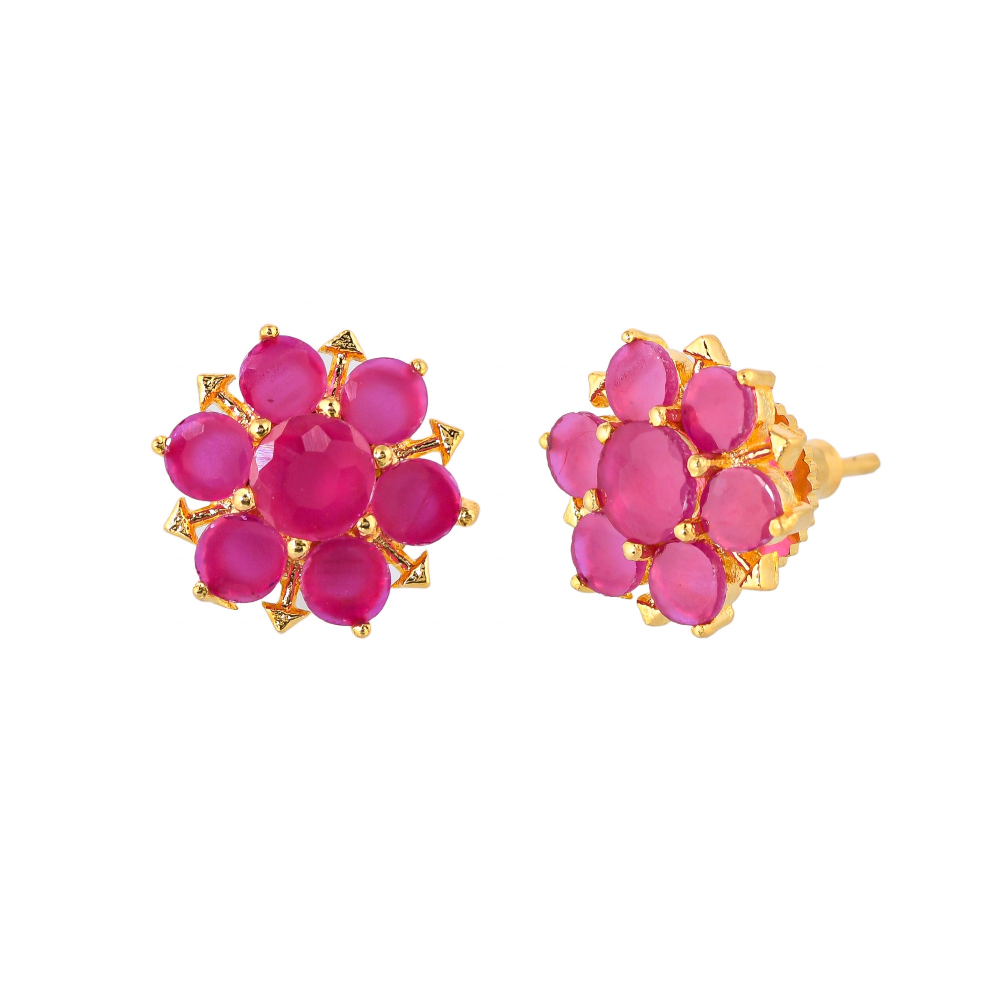 Pink Round Cut Zircon Gems Stud Earrings