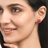 Pink Round Cut Zircon Gems Stud Earrings