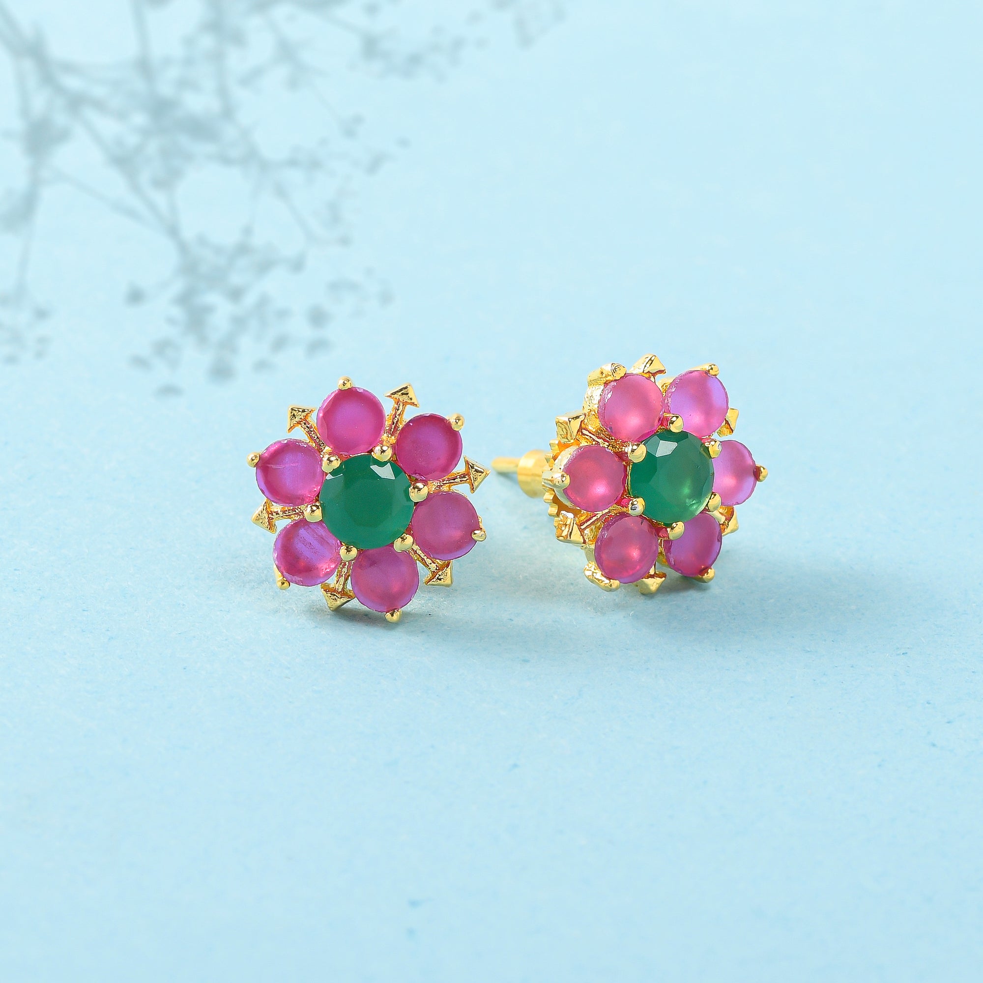 Marquise and Round Cut Pink CZ Gems Stud Earrings