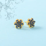 Blue Round Cut CZ Floral Stud Earrings