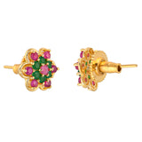 Floral Pink and Green CZ Stud Earrings