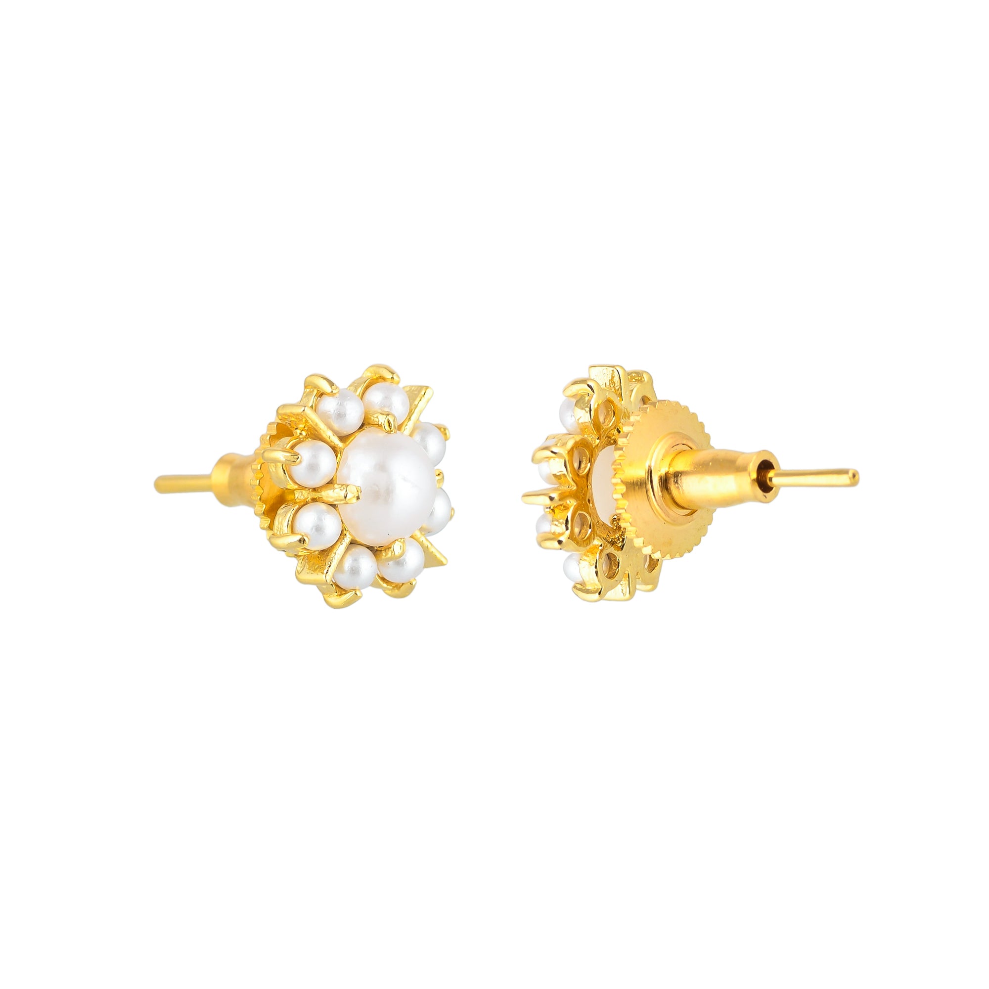 White Pearl Beads Gold Plated Stud Earrings