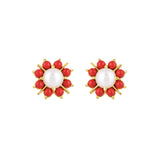White and Red Beaded Stud Earrings