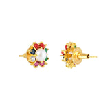 Round Cut Coloured CZ and White Pearl Stud Earrings