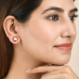 Round Cut Coloured CZ and White Pearl Stud Earrings