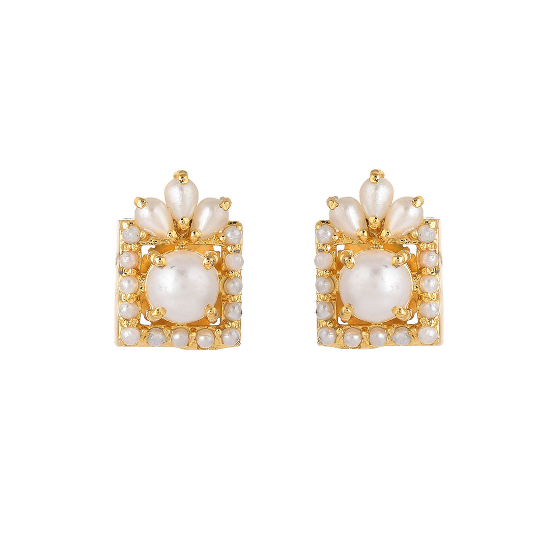 White Pearls Beaded Stud Earrings