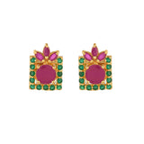 Green And Pink Zirconia Stud Earrings