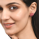 Gold Plated Teardrop Pink Zircons Stud Earrings