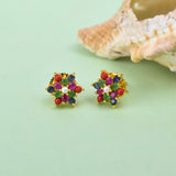 Round Cut Coloured CZ and Pearl Stud Earrings