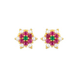 Pearl Beads and Pink CZ Gems Stud Earrings