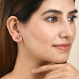 Pearl Beads and Pink CZ Gems Stud Earrings