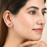 Tiny Round Cut Red CZ Gems and White Pearl Stud Earrings
