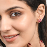 Teardrop and Round Cut Pink and White CZ Gems Stud Earrings