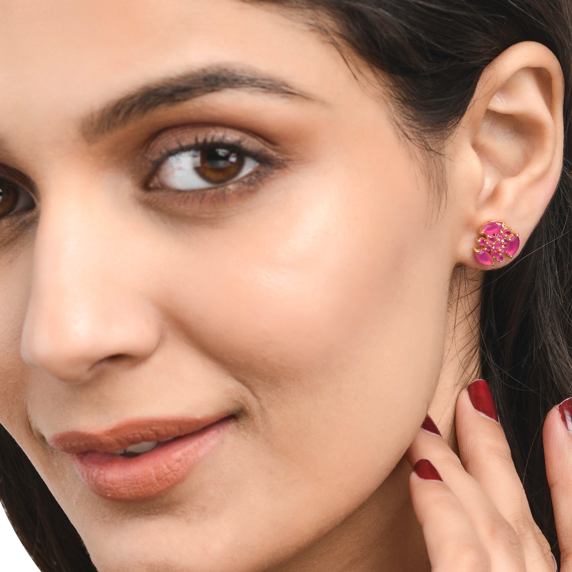 Tiny Pink Zircon Gems Stud Earrings