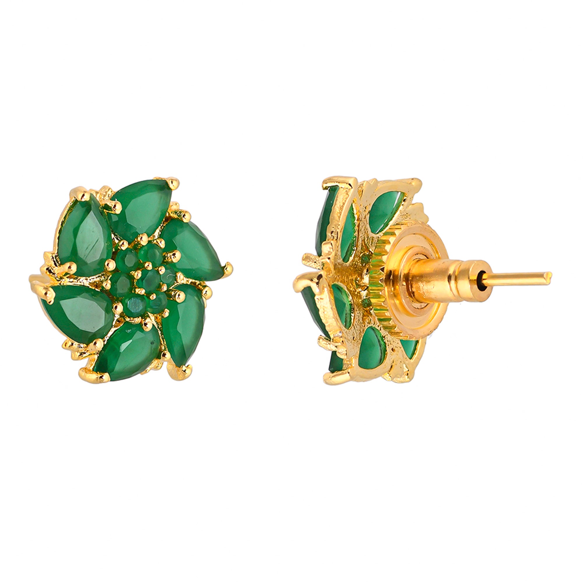 Green Cubic Zirconia Gemstones Stud Earrings