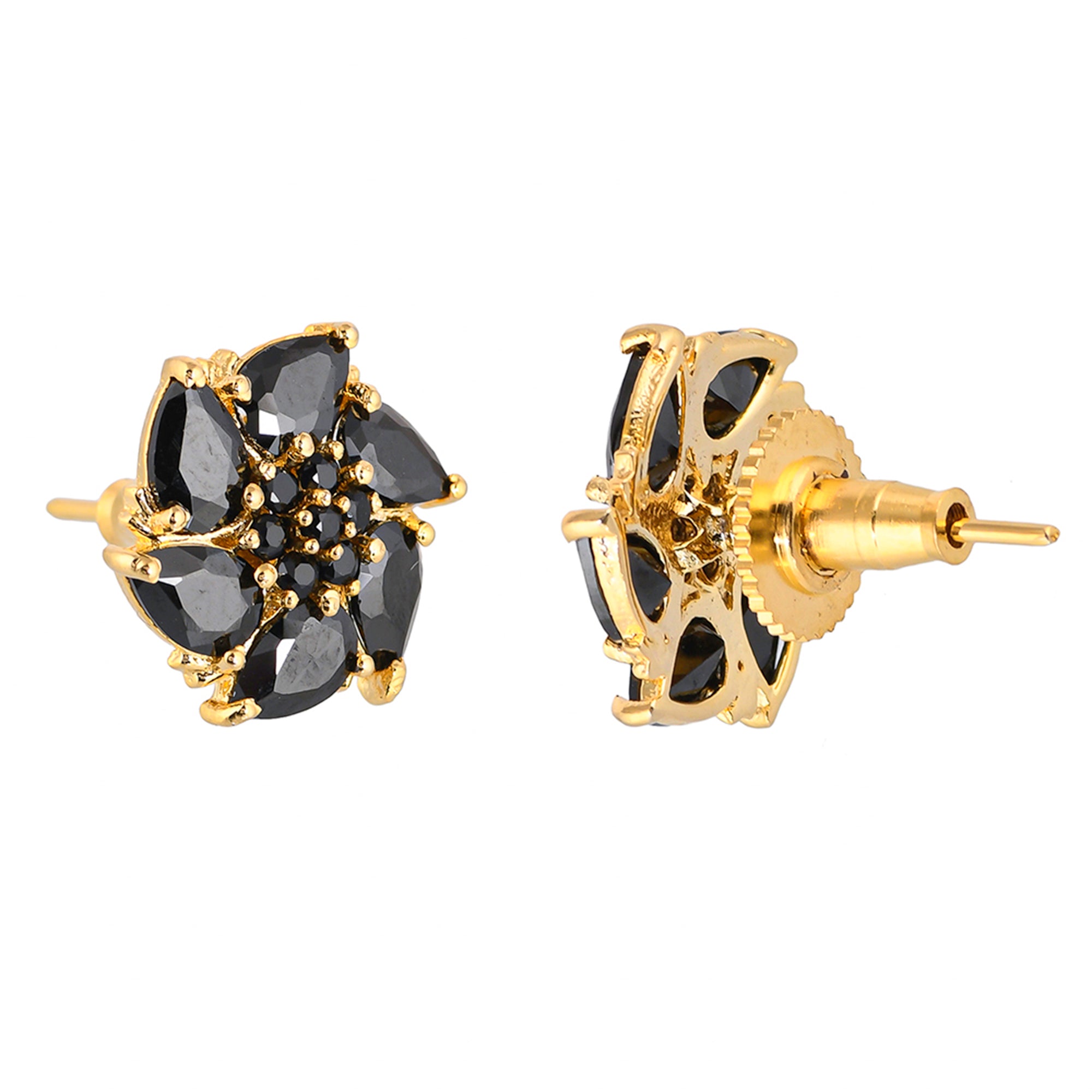 Black Zirconia Gemstones Stud Earrings