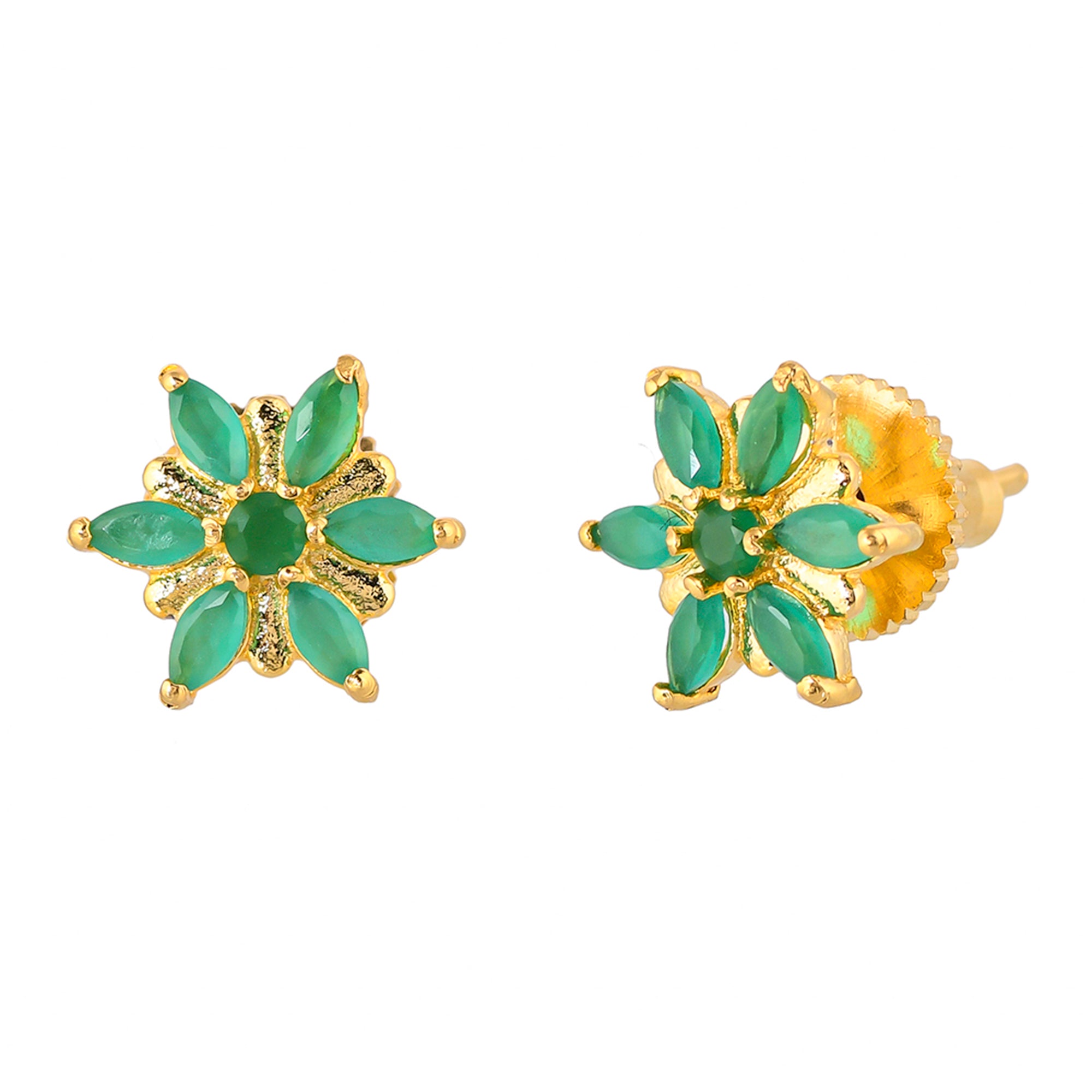 Tiny Floral Green CZ Adorned Stud Earrings