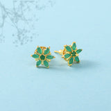 Tiny Floral Green CZ Adorned Stud Earrings
