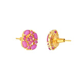 Pink Cluster Setting CZ Gold Plated Stud Earrings
