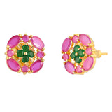 Pink and Green Cluster Setting CZ Stud Earrings