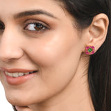 Pink and Green Cluster Setting CZ Stud Earrings