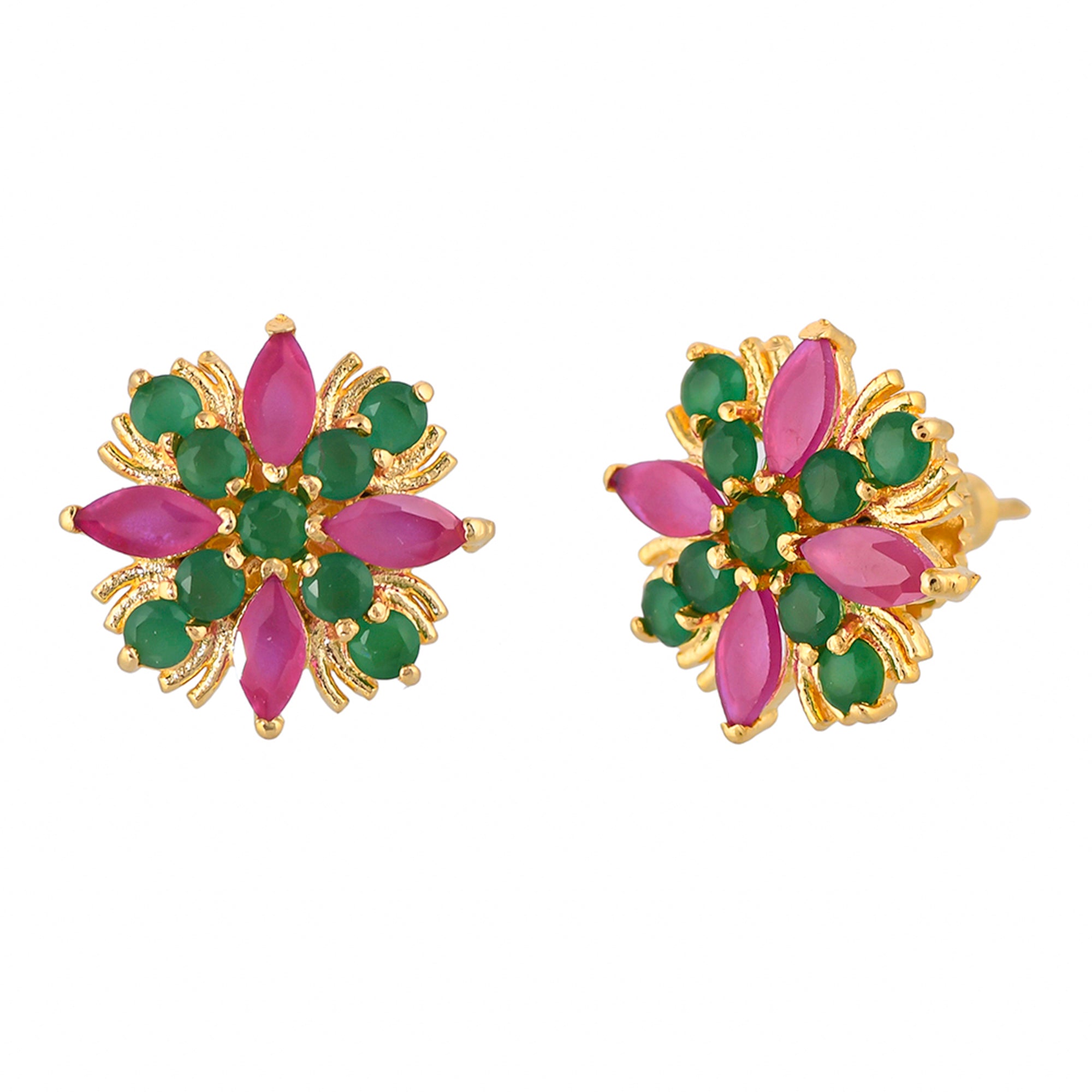 Green and Pink CZ Gemstones Tiny Stud Earrings