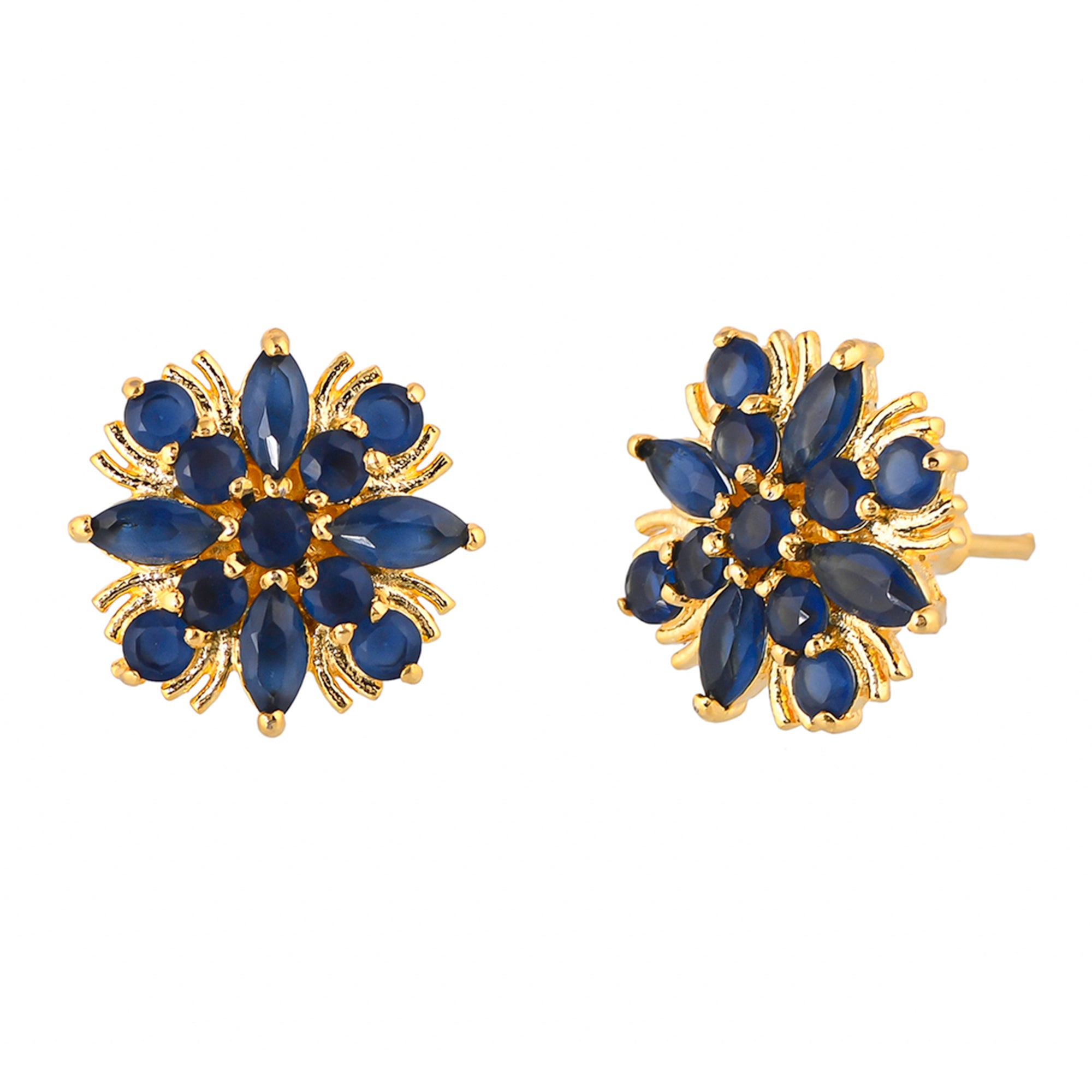 Gold Plated Blue Zirconia Gems Stud Earrings