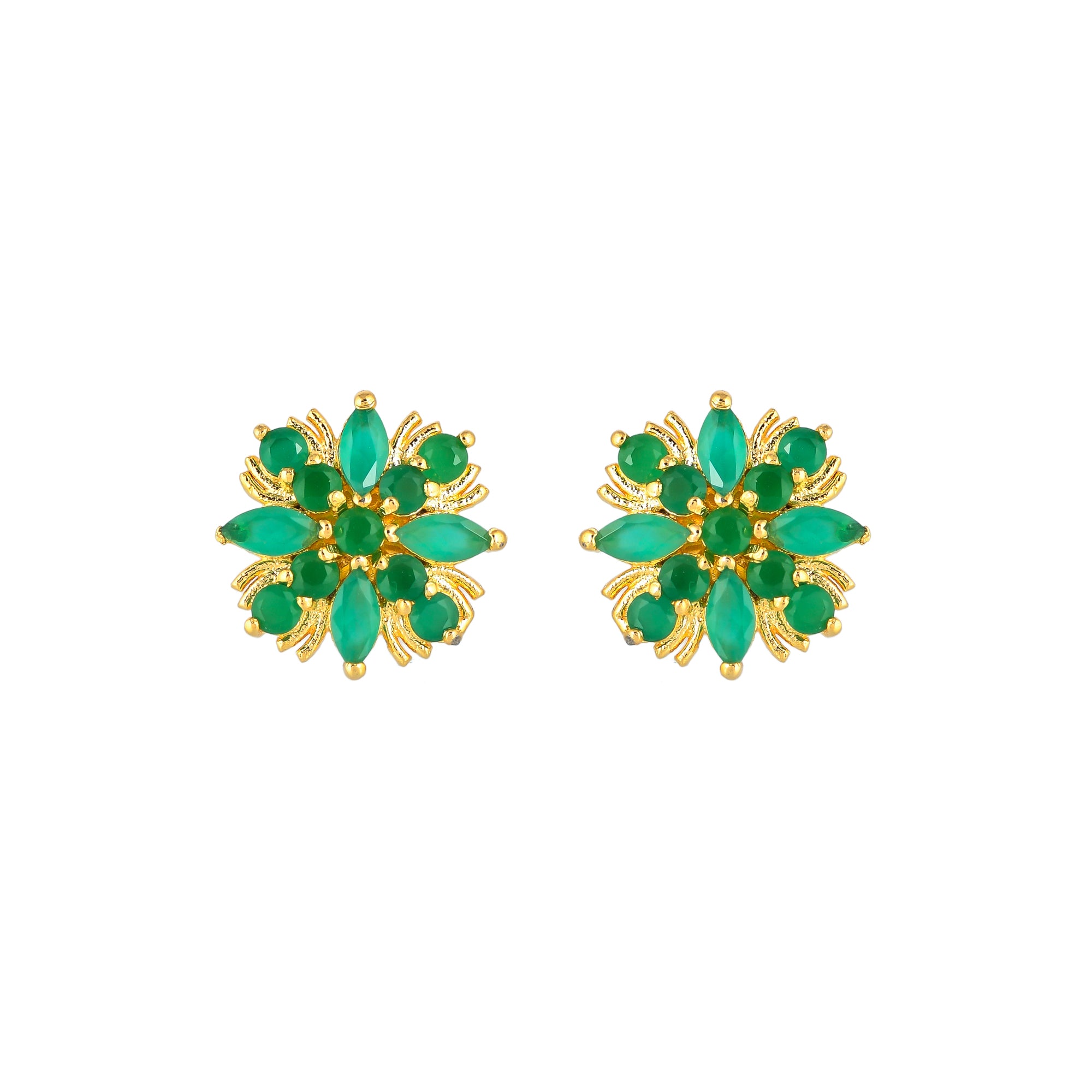 Green CZ Gems Gold Plated Casual Stud Earrings