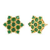 Green Round Cut Zircons Gold Plated Stud Earrings