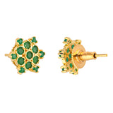 Green Round Cut Zircons Gold Plated Stud Earrings