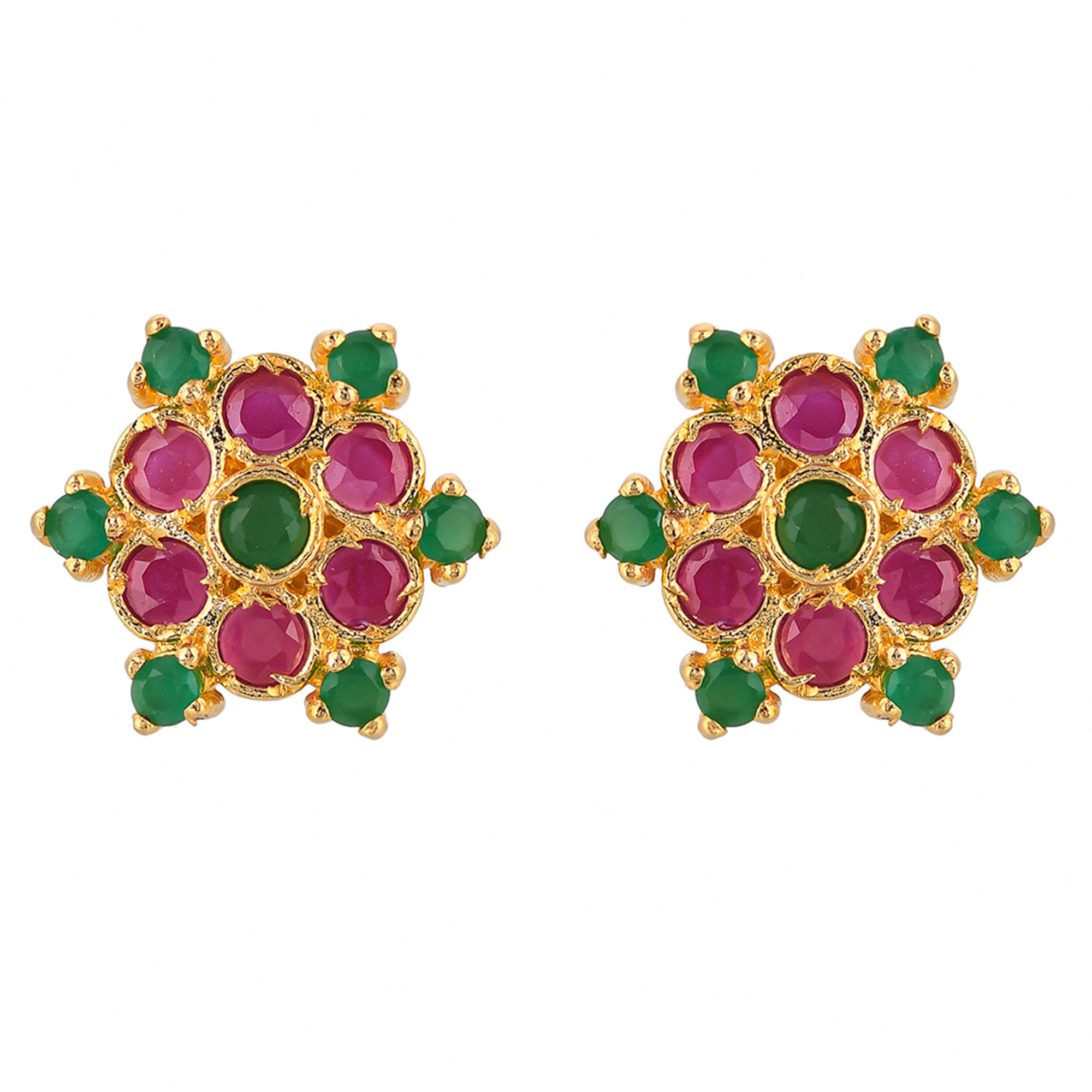 Round Cut Pink and Green CZ Stud Earrings