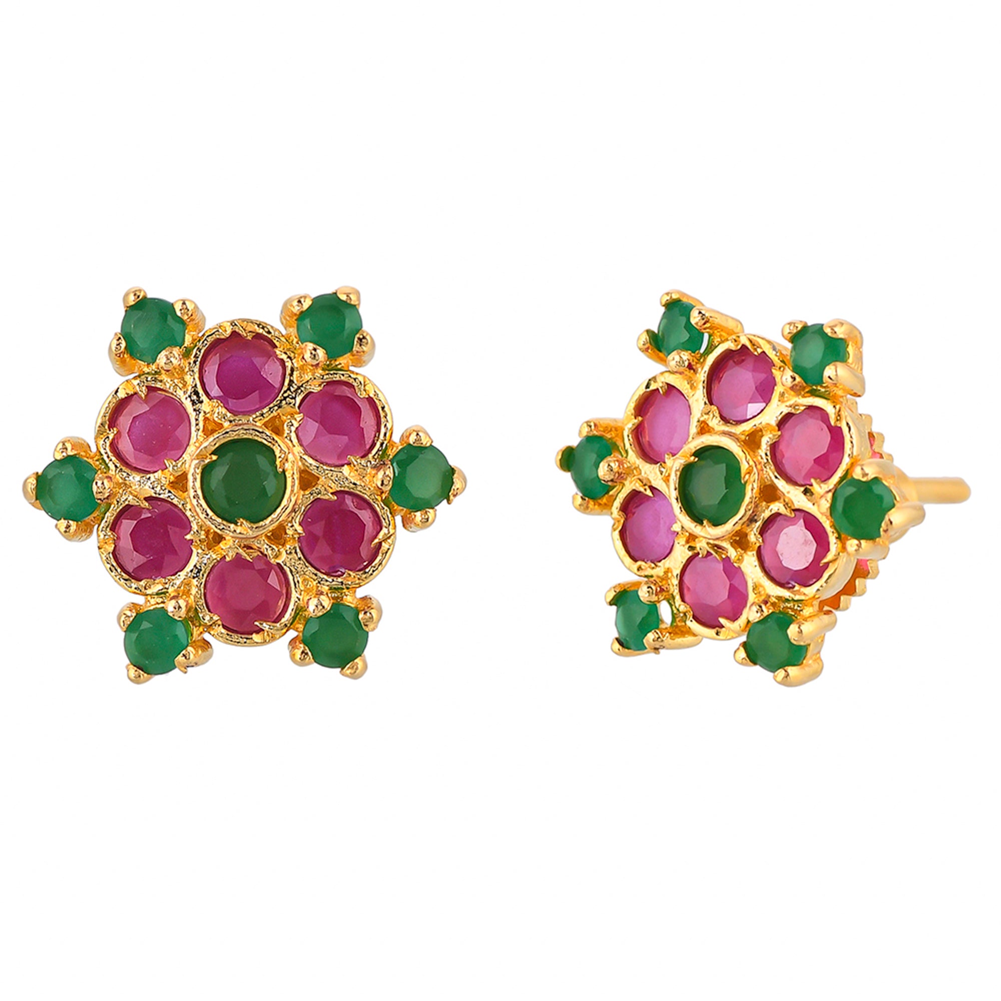 Round Cut Pink and Green CZ Stud Earrings
