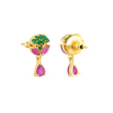 Cluster Setting Pink and Green CZ Tiny Drop Earrings